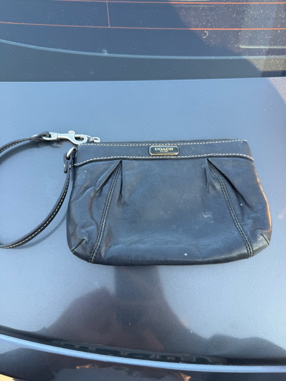 Coach Black Leather Wristlet with Gold Plaque